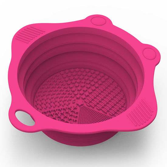Picture of Foldable Silicone Makeup Brush Cleaner Pad Bowl, YalsFTY Portable Mat Scrubber Cleaning Tool for Makeup Brushes (Rose)
