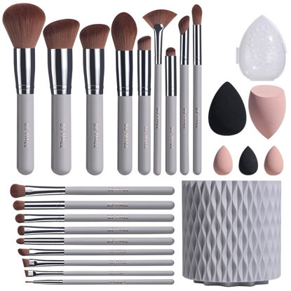 Picture of BS-MALL Makeup Brushes Premium Synthetic Foundation Powder Concealers Eye Shadows 18 Pcs Brush Set with 5 sponge & Holder Sponge Case (Grey)