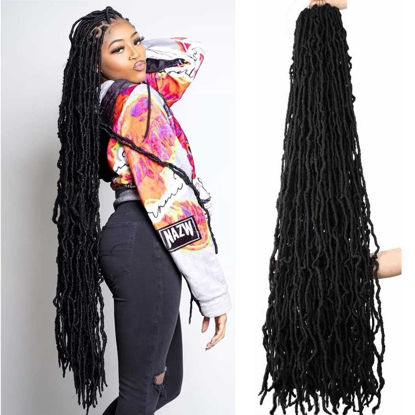 Picture of 40 Inch Super Long Soft Locs Crochet Hair Pre Looped 6 Packs New Faux Locs Crochet Braids Goddess Locs Dreadlocs Synthetic Hair For Black Women (1B, 40 Inch 6PACK)