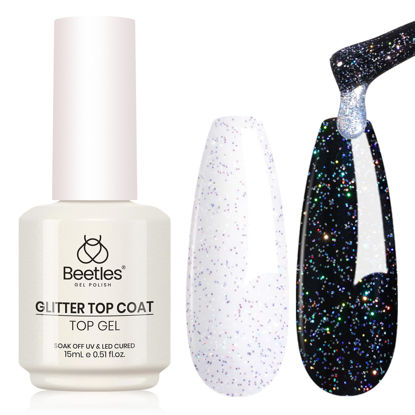 Picture of beetles Gel Polish Glitter Top coat Gel Polish 15ml Reflective Silver Mix Glitter Shiny Gel Nail Polish No Wipe Uv Gel Top Coat Nail Decoration Nail Art Sparkle Manicure DIY Home Salon