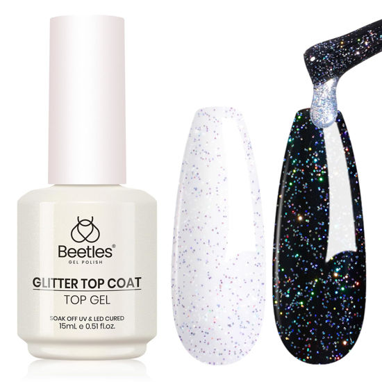 Picture of beetles Gel Polish Glitter Top coat Gel Polish 15ml Reflective Silver Mix Glitter Shiny Gel Nail Polish No Wipe Uv Gel Top Coat Nail Decoration Nail Art Sparkle Manicure DIY Home Salon