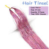 Picture of MISSUHUI Hair Tinsel with Tools 47Inch 1200 Strands Hair Tinsel Kit Glitter Hair Extensions Sparkling Shiny Hair Extensions Fairy Hair Tinsel Strands Kit Heat Resistant for Women Girls 6Pcs (Pink)