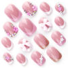 Picture of 24Pcs French Tip Press on Nails Short Square Fake Nails with Charms Bow Flower Design Pink French Nails Press ons Cute Acrylic Nails Stick on Nails Rhinestones Glue on Nails for Women Girls