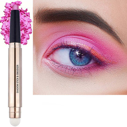 Picture of SAUBZEAN Pink Eyeshadow Stick Makeup, Highlighter Matte Cream Eye Shadow Pencil, Waterproof Hypoallergenic Long Lasting Crayon, Glitter Primer Palette Shimmer Eyeliner Pen wiht Soft Brush