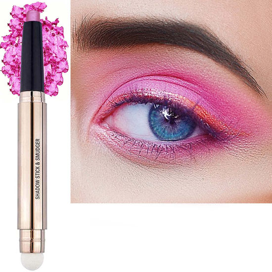Picture of SAUBZEAN Pink Eyeshadow Stick Makeup, Highlighter Matte Cream Eye Shadow Pencil, Waterproof Hypoallergenic Long Lasting Crayon, Glitter Primer Palette Shimmer Eyeliner Pen wiht Soft Brush
