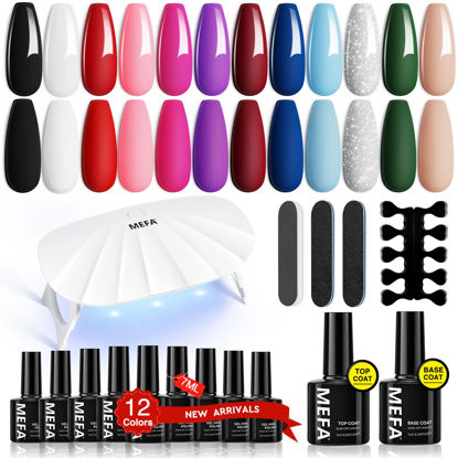 Picture of MEFA 19 Pcs Gel Nail Polish Kit with U V Light, 12 Colors All Seasons Nude Milky White Soak Off Gel Polish Nail Set with Base Top Coat Essential Manicure Beginners Salon Christmas Gifts for Women