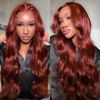 Picture of UNICE Reddish Brown Body Wave Human Hair 3 Bundles with 4x4 lace closure Free Part Brazilian Remy Hair Copper Red Wavy Bundles and Closure Colored Human Hair Extensions 16 18 20+16 inch Closure