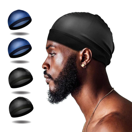 Picture of Selalu 4Pcs Wave Cap, Silk Stocking Wave Caps for 360 Waves, Silky Durag for Men, Stain Caps (2*Blue 2*Black)