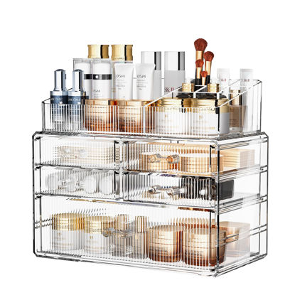 Picture of ZHIAI Stackable Organizer, Acrylic Cosmetic Organizer for Dresser, Vanity, Kitchen Cabinet, Bathroom, Under Sink, Home Organization and Storage (1 Top 5 Drawers)