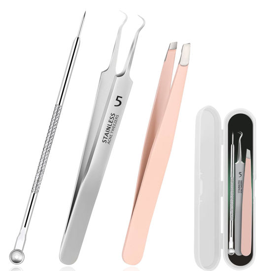 Picture of WSYUB Blackhead Tweezers, Pimple Popper Tool Kit, Blackhead Extractor,Ingrown Hair Tweezers, Blemish and Blackhead Removal Tools