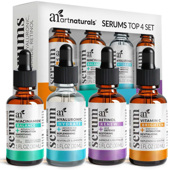 Picture of Vitamin C Serum Skin Care 4-Piece Set: Includes Retinol, Hyaluronic Acid & Niacinamide - Anti-Aging, Skin Brightening, Hydrating, Wrinkle Reduction, Dark Spot Corrector - 3-Month Supply - artnaturals