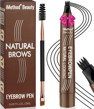 Picture of iMethod Eyebrow Pen - Eyebrow Pencil Magical Upgraded Eye Brow Pencils for Women with 4 Fork Tip & Spoolie Brush for Hair-Like Defined Natural Brows, Last All-Day, Microblading Eyebrow Pen, Black