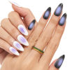 Picture of GLAMERMAID Black White Ombre Press on Nails Medium Almond, Purple Aurora Fake Crush Nail, Glossy Gel Glue on Nails Short Oval Stick on Blush Nail Set, Glitter Acrylic Stiletto False Nail Kit for Women
