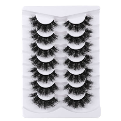Picture of Mebver False Eyelashes Cat Eye Lashes Faux Mink Lashes Natural Look Fluffy Wispy Lashes That Look Like Extensions Pestañas Postizas D Curl Lash Strips Short Fox Eye Lashes 7 Pairs Pack