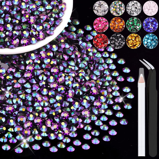 Picture of 4000PCS 4mm Resin Jelly Rhinestones in Bulk (Purplish Black AB), Bedazzling Flatback Crystals Rhinestones for Crafting DIY Nail Decoration, Gems Diomand Charms for Tumbler Shoes Clothing Fabric