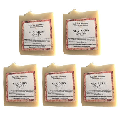 Picture of Sea Moss Soap 5 Bar| Handmade| For All Skin Types Acne, Eczema, Psoriasis | Shea Butter, All Natural, Body and Face, Dr. Sebi Inspired, Vegan, Gluten Free, Men & Women, Moisturizing, Essential Oils