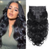 Picture of Mihugass Seamless PU Clip In Hair Extensions Real Human Hair Invisible PU Skin Weft Body Wave Clip Ins 100% Unprocessed Human Hair Extensions 8pcs with 18Clips Per Set 120g(20inch,Natural Black)
