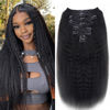 Picture of Mihugass Clip in Hair Extensions Real Human Hair Natural Black Kinky Clip in Hair Extensions Seamless Kinky Straight Clip on Hair Extensions for Women 8pcs with 18 Clips 120g(26inch)