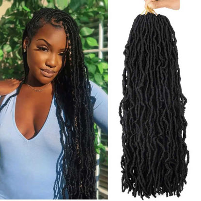 Picture of 7 Packs 24 Inch Soft Locs Crochet Hair Pre Looped Faux Locs Crochet Braids 126 Stands Curly Wavy Goddess Locs for Butterfly Crochet hair for Black Women (24 Inch 7Pack 1B)