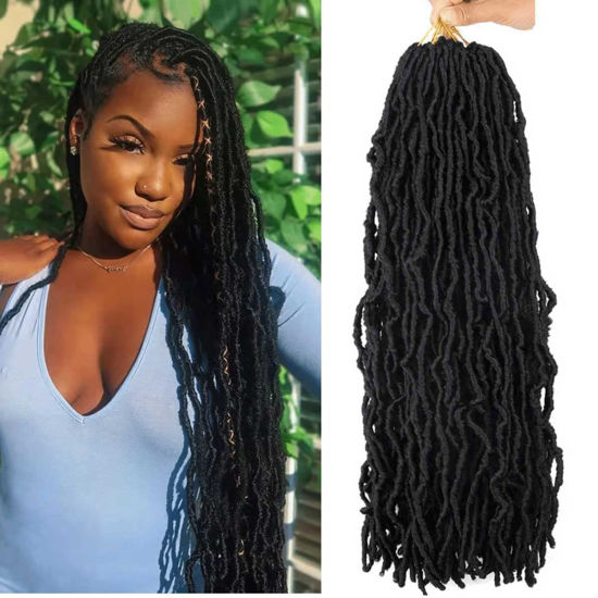 Picture of 7 Packs 24 Inch Soft Locs Crochet Hair Pre Looped Faux Locs Crochet Braids 126 Stands Curly Wavy Goddess Locs for Butterfly Crochet hair for Black Women (24 Inch 7Pack 1B)