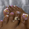 Picture of Press on Toenails Gold Butterfly Fake Toe Nails Flower False Toenails Full Cover Acrylic Toenails with Design Rhinestone Toe Press on Nails Toe Nail Press ons for Women Manicure 24Pcs