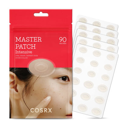 Picture of COSRX Master Patch Intensive | Oval-Shaped Hydrocolloid Pimple Patch with Tea Tree Oil & Salicylic Acid | Quick & Easy Blemish, Zit, Spot Treatment (90 Patches (Medium, Large), 90, Count)