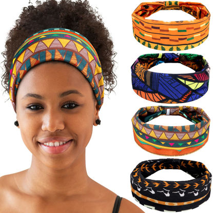 Picture of WILLBOND 4 Pieces African Headbands Yoga Headband Stretchy Wide Knotted African Hair Band Hair Accessories for Women and Girls (Vintage Series)