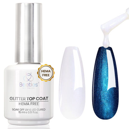Picture of Beetles 15ml Hema Free Glitter Top Coat Gel Polish, Shimmer-Like Gel Nail Polish No Wipe Top Coat Sparkly Long Lasting, Soak Off U V LED Pearl Finish Top Coat Nail Art Manicure Gifts for Women