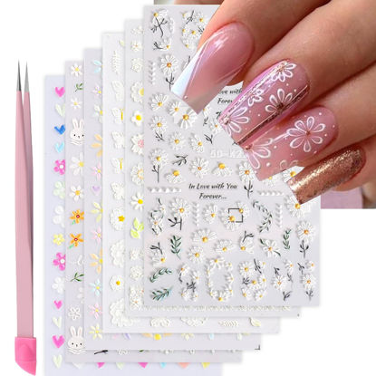 Picture of VOTACOS Flower Nail Stickers for Nail Art 6 Sheets 5D Embossed Nail Decals Spring Summer Self-Adhesive Nail Supplies Accessories 3D Flowers Nail Stickers for Women Nail Design Decoration
