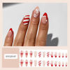 Picture of Medium Christmas Press on Nails Almond Shape Fake Nails Red Christmas Hat False Nails French Tip Designs Acrylic Glue on Nail Glossy Full Cover Snowflake Bow Stick on Nails for Women Nail Art 24Pcs
