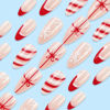 Picture of Medium Christmas Press on Nails Almond Shape Fake Nails Red Christmas Hat False Nails French Tip Designs Acrylic Glue on Nail Glossy Full Cover Snowflake Bow Stick on Nails for Women Nail Art 24Pcs