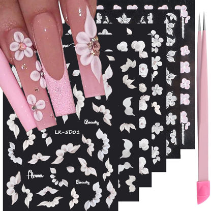 Picture of VOTACOS 6 Sheets Flower Nail Stickers for Nail Art 5D Embossed Engraved Nail Decals 3D Spring Summer Nail Supplies Accessories Self-Adhesive Nail DIY Design Decoration for Women and Girls