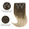 Picture of HOTBANANA Human Hair Clip in Hair Extensions, Ombre Walnut Brown to Ash Brown and Bleach Blonde 120g Clip in Hair Extensions Real Human Hair Straight Remy Hair Clip Ins 20 Inch 7pcs