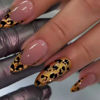 Picture of Leopard Press on Nails Gold Glitter Fake Nails Medium Almond False Nails with Design Nude Glue on Nails Artificial Acrylic Nail Full Cover French Tip Stick on Nails for Women Nail Art Decoration 24Pcs