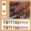 Picture of Leopard Press on Nails Gold Glitter Fake Nails Medium Almond False Nails with Design Nude Glue on Nails Artificial Acrylic Nail Full Cover French Tip Stick on Nails for Women Nail Art Decoration 24Pcs