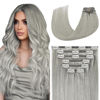 Picture of Aison Silver Clip in Hair Extensions Real Human Hair 70G Grey Remy Human Hair Clip in Extensions 18 Inch Soft Silky Straight for Full Head 7pcs 16clips One Pack (18 Inch #Silky/Grey)