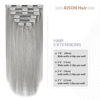 Picture of Aison Silver Clip in Hair Extensions Real Human Hair 70G Grey Remy Human Hair Clip in Extensions 18 Inch Soft Silky Straight for Full Head 7pcs 16clips One Pack (18 Inch #Silky/Grey)