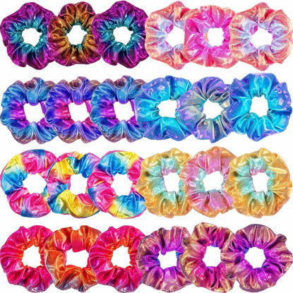Picture of Tatuo 24 Pieces Rainbow Hair Scrunchies Elastic Bands Scrunchy Colorful Hair Ties Ropes for Women Girls Gymnastics Birthday Party Favors, Large(Rainbow Colors)