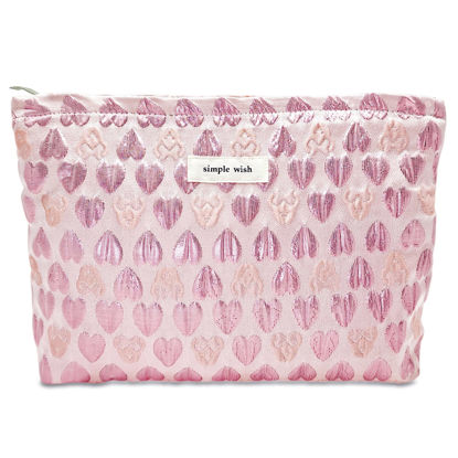Picture of STARDW Cute Pink Makeup Bag Cosmetic Bags for Women and Girls,Travel Makeup Bag Large Capacity Canvas Makeup Bag,Makeup Organizer Bag Zipper Pouch (Pink Heart)