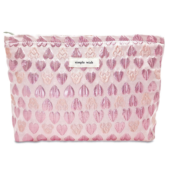 Picture of STARDW Cute Pink Makeup Bag Cosmetic Bags for Women and Girls,Travel Makeup Bag Large Capacity Canvas Makeup Bag,Makeup Organizer Bag Zipper Pouch (Pink Heart)