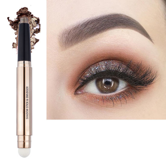 Picture of MiaSarah 2 in 1 eyeshadow stick and Sponge Makeup Brush Smooth Cream Shimmer Shadow Pencil Long Lasting Eye Waterproof Shadow Stick Makeup Hypoallergenic Highlighter Multi-Dimensional eyes Look