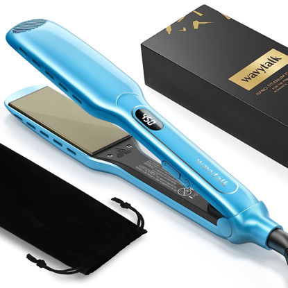 Picture of Wavytalk Hair Straightener, 1.7 Inch Wide Titanium Wet to Dry Flat Iron for Hair, Professional Hair Straightener for Damp or Dry Hair (Blue)
