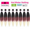Picture of Pre Stretched Braiding Hair 8 Packs - 20 Inch Ombre Braiding Hair,Three Tone Yaki Texture Prestretched Crochet Braids Hair, Synthetic Hair Extension Itch Free Hot Water Setting (20 Inch, 1B/red/613)