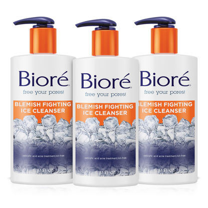Picture of Biore Blemish Fighting Ice Cleanser Face Wash with Salicylic Acid, Clears and Helps Prevent Acne Breakouts, Cools & Refreshes Skin, Oil Free, 6.77 Oz (Pack of 3)