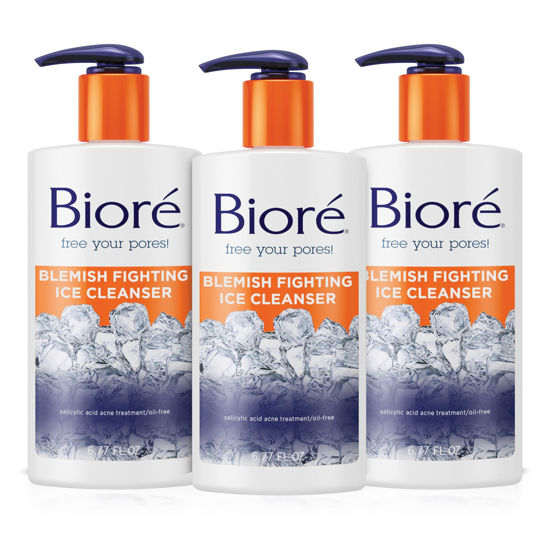 Picture of Biore Blemish Fighting Ice Cleanser Face Wash with Salicylic Acid, Clears and Helps Prevent Acne Breakouts, Cools & Refreshes Skin, Oil Free, 6.77 Oz (Pack of 3)