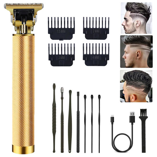 Picture of Hair Clippers for Men, Hair Trimmer T Blade Trimmer Zero Gapped Trimmer, Cordless Rechargeable Beard Trimmer Shaver Hair Cutting Kit with Ear Spoon Tool Set (Gold)