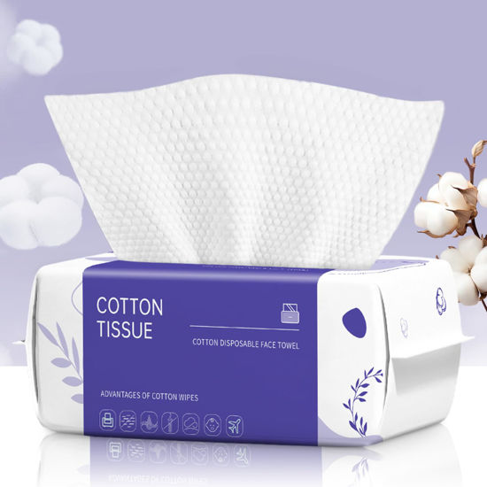 Picture of Disposable Face Towel 100 Count, Face Clean Towels, Soft Cotton Dry Wipes Facial Cloths Towelettes for Washing and Drying, Facial Tissue for Cleansing, Skincare and Makeup Remover