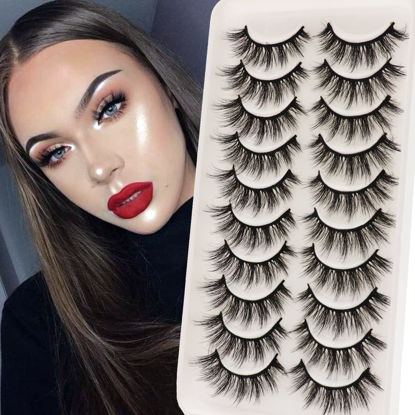 Picture of Veleasha Lashes Fluffy Wispy Faux Mink Eyelashes Criss-cross False Lashes 10 Pairs Pack Fake Eyelashes for Women (6D01)