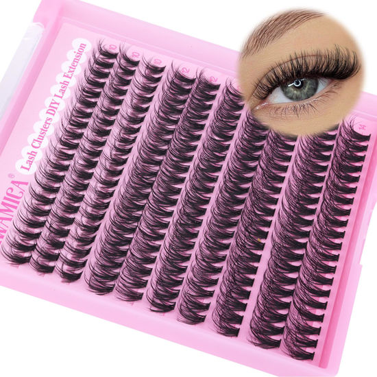 Picture of Yawamica Wispy Lash Clusters Natural Eyelash Extension 10-14mm Fluffy Eyelash Clusters CC Curl Individual Lashes Cluster Eyelash Extensions 40D Cluster Lashes 200pcs DIY Lash Extension by Self