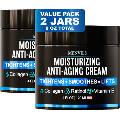 Picture of (2 Pack) Mens Face Moisturizer Cream - Anti Aging & Wrinkle for Men with Collagen, Retinol, Vitamins E, Jojoba Oil - Face Lotion - Age Facial Skin Care - Eye Wrinkle - Made in USA - 8 oz Total